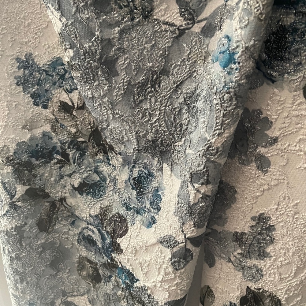 Adrianna Papell Blue and Silver Floral Brocade Wedding Dress - Picture 5 of 5